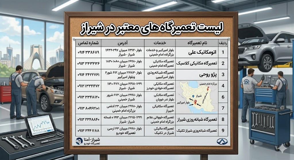 لیست تعمیرگاه های معتبر در شیراز
