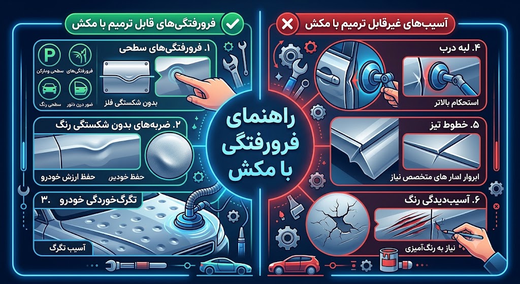 چه فرورفتگی‌هایی با مکش ترمیم می‌شوند؟